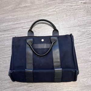 Hermes sac arne handbag canvas leather navy color rare